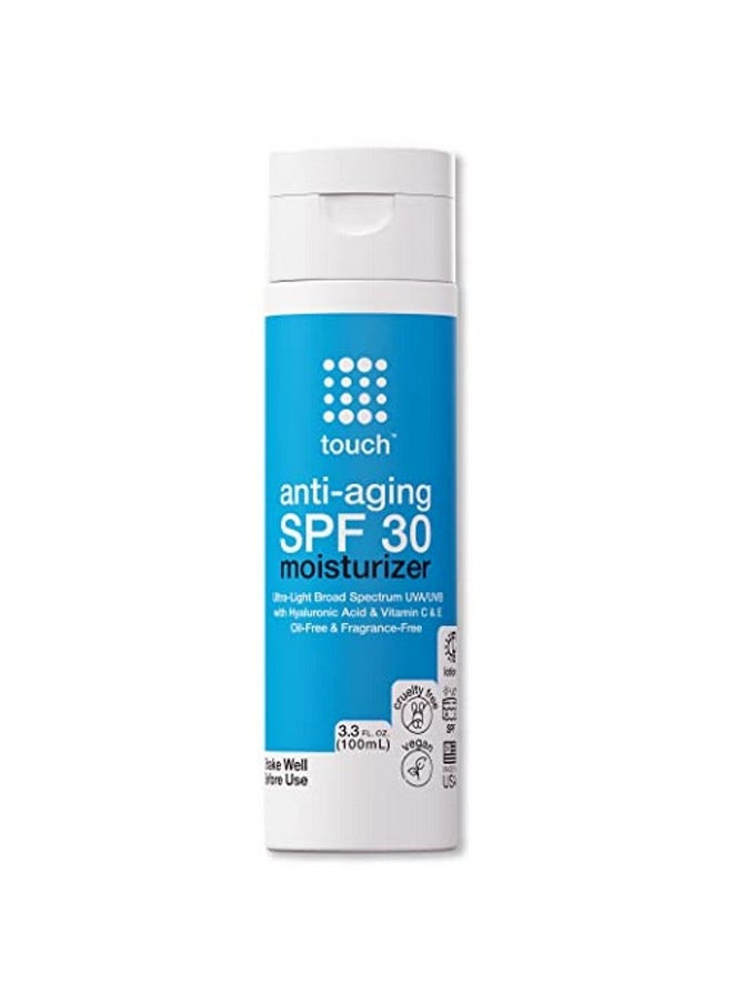 تاتش كريم الوجه المرطب الواقي من الشمس بعامل حماية من الشمس SPF 30 مع فيتامين C وE وحمض الهيالورونيك للوجه أو الرقبة أو عطر الجسم وخالي من الزيوت 3.3 أونصة  - Image 1