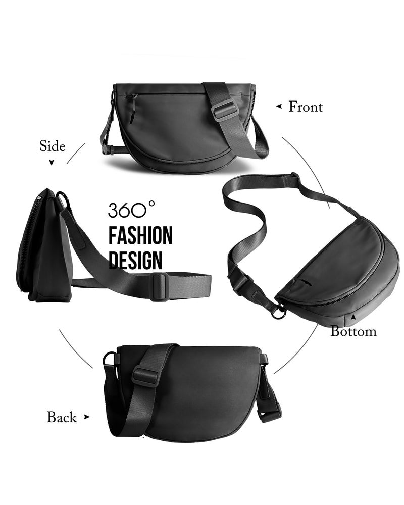 MEISEY Crescent Moon Bag, Fashion Medium Nylon Folding Crossbody Bag with Adjustable Strap (Black Grey) - Image 5