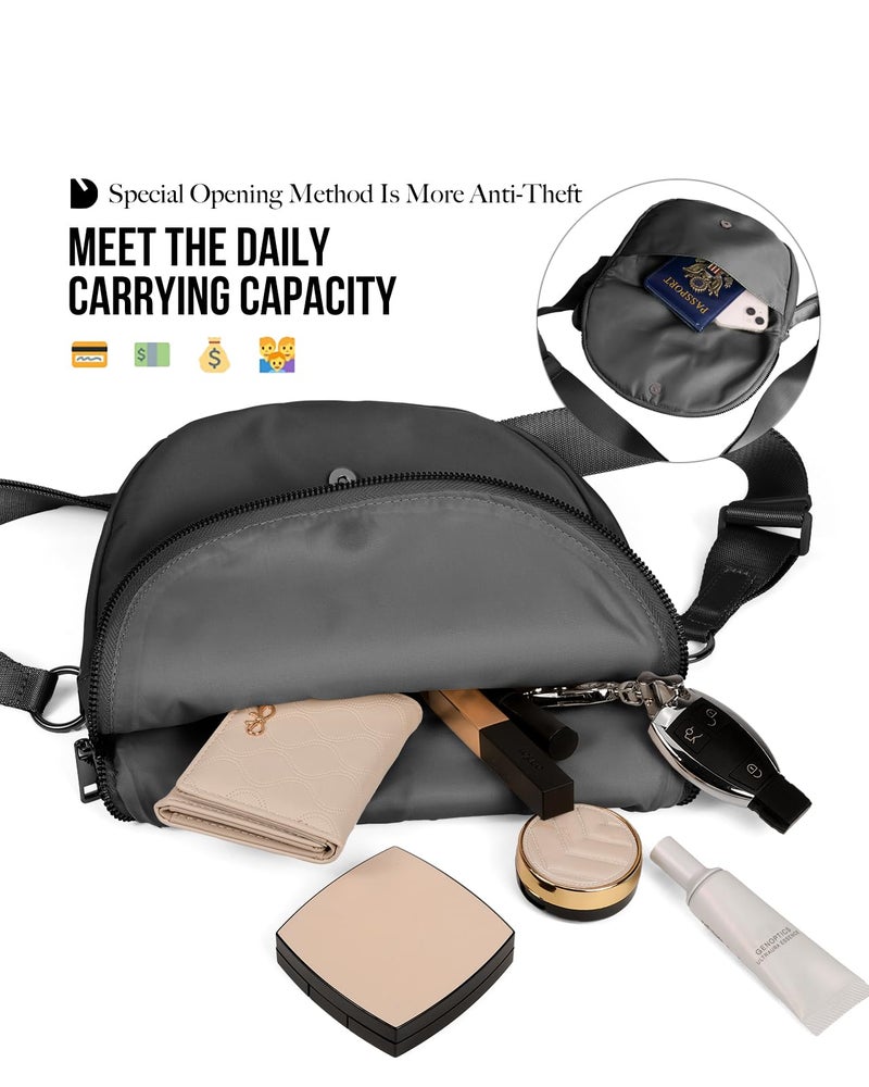 MEISEY Crescent Moon Bag, Fashion Medium Nylon Folding Crossbody Bag with Adjustable Strap (Black Grey) - Image 3