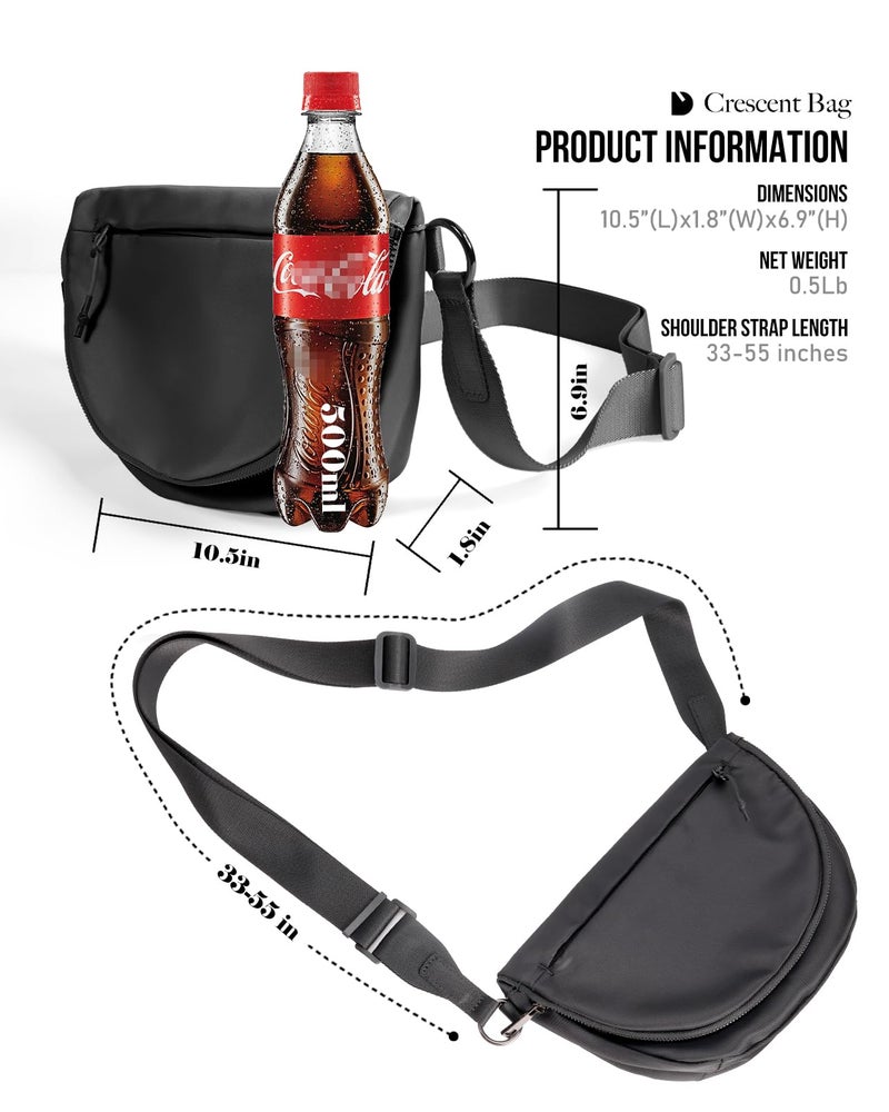 MEISEY Crescent Moon Bag, Fashion Medium Nylon Folding Crossbody Bag with Adjustable Strap (Black Grey) - Image 4
