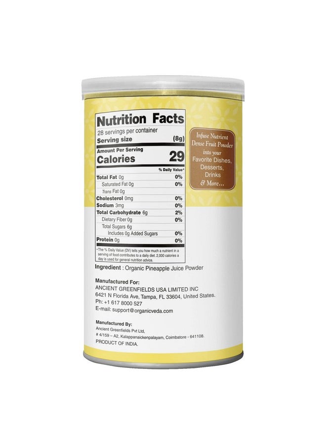 Organic Veda Organic Veda Pineapple Powder - Organic Pineapple Fruit Juice Powder Concentrate for Drink Mix, Smoothies, Baking - Vegan Bromelain, No Preservatives, Artificial Flavors, Sugar free, Non-GMO - 8 oz  - Image 2