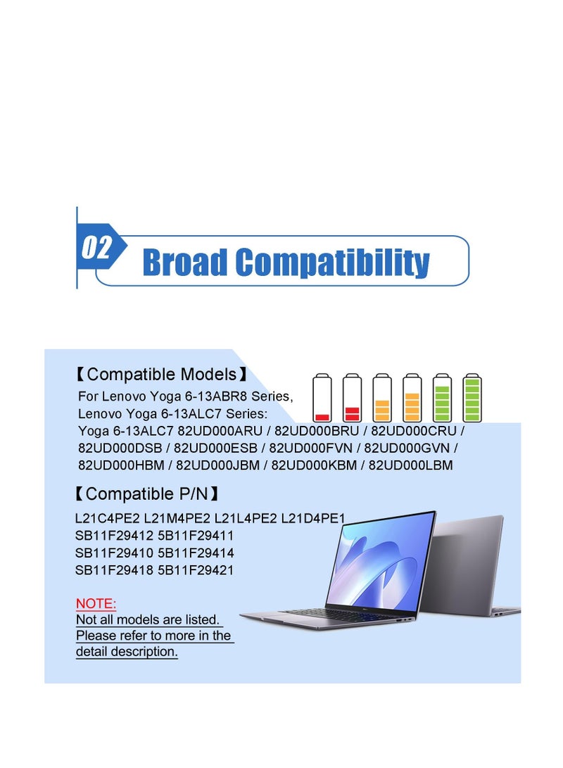 Terabyte بطارية لابتوب L21C4PE2 سعة 59Wh بديل لجهاز Lenovo Yoga 6-13ALC7 6-13ABR8 سلسلة L21L4PE2 SB11F29412 5B11F29411 SB11F29410 5B11F29414 SB11F29418 5B11F29421 15.52V 3815mAh - Image 5