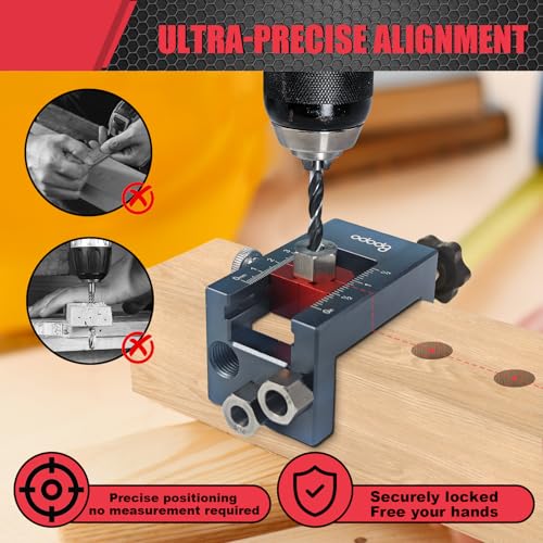BPOPO Self-Centering Doweling Jig Kit for Woodworking – Adjustable Width Dowel Jig for Straight Holes with 3 Drill Guide Bushings & 3 Drill Bits (1/4'',3/8'',5/16'')，Woodworking Joints Tools - Image 3