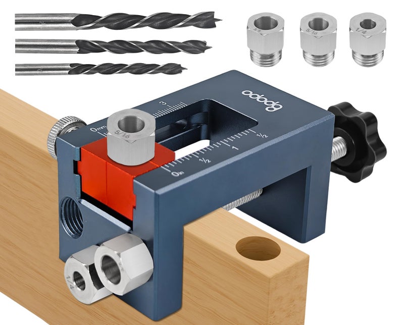 BPOPO Self-Centering Doweling Jig Kit for Woodworking – Adjustable Width Dowel Jig for Straight Holes with 3 Drill Guide Bushings & 3 Drill Bits (1/4'',3/8'',5/16'')，Woodworking Joints Tools - Image 1
