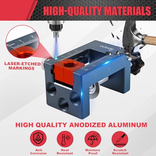 BPOPO Self-Centering Doweling Jig Kit for Woodworking – Adjustable Width Dowel Jig for Straight Holes with 3 Drill Guide Bushings & 3 Drill Bits (1/4'',3/8'',5/16'')，Woodworking Joints Tools - Image 5