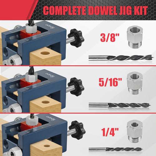 BPOPO Self-Centering Doweling Jig Kit for Woodworking – Adjustable Width Dowel Jig for Straight Holes with 3 Drill Guide Bushings & 3 Drill Bits (1/4'',3/8'',5/16'')，Woodworking Joints Tools - Image 4