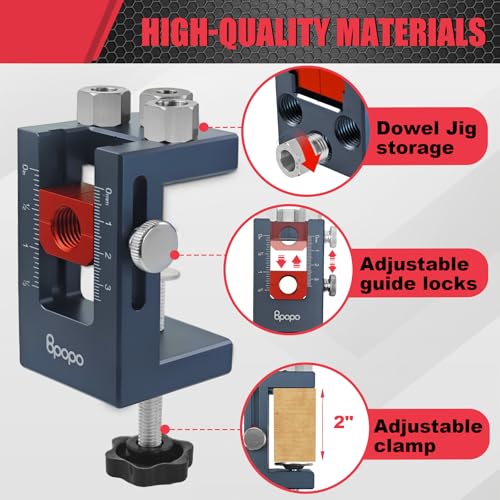 BPOPO Self-Centering Doweling Jig Kit for Woodworking – Adjustable Width Dowel Jig for Straight Holes with 3 Drill Guide Bushings & 3 Drill Bits (1/4'',3/8'',5/16'')，Woodworking Joints Tools - Image 2