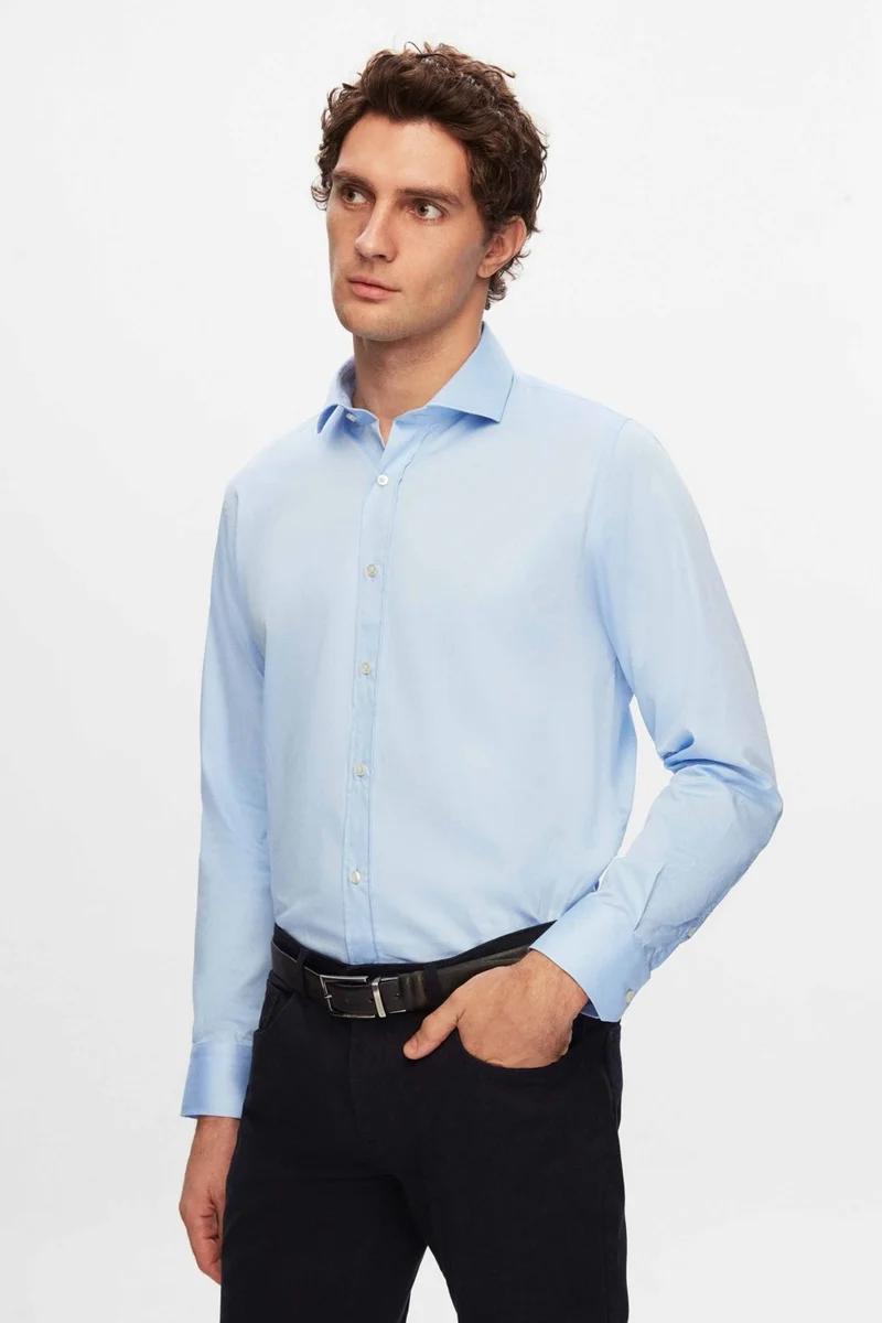 دي أس دامات D'S Groom Slim Fit Blue Plain Cotton Non-Iron Shirt 2HE02SG00139M