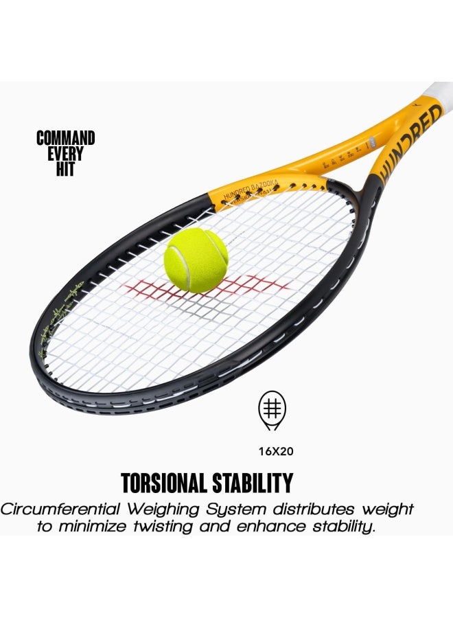 HUNDRED Bazooka Strung Tennis Racket With Full Cover | 1 Point Head Heavy | Grip Size 2 (4 1/4 Inches) | 270 Grams (Black/Yellow) - Image 4