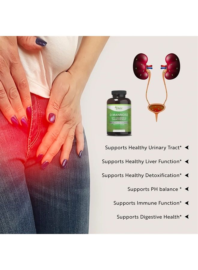 Pure By Nature كبسولات د-مانوز النباتية 600 ملغ مع مستخلص التوت البري والهندباء، دعم صحة المسالك البولية، طرد الشوائب، تطهير الجسم، 240 حبة - Image 3