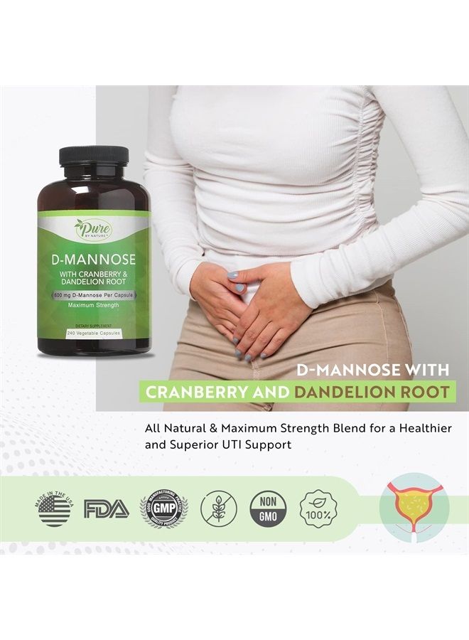 Pure By Nature كبسولات د-مانوز النباتية 600 ملغ مع مستخلص التوت البري والهندباء، دعم صحة المسالك البولية، طرد الشوائب، تطهير الجسم، 240 حبة - Image 4