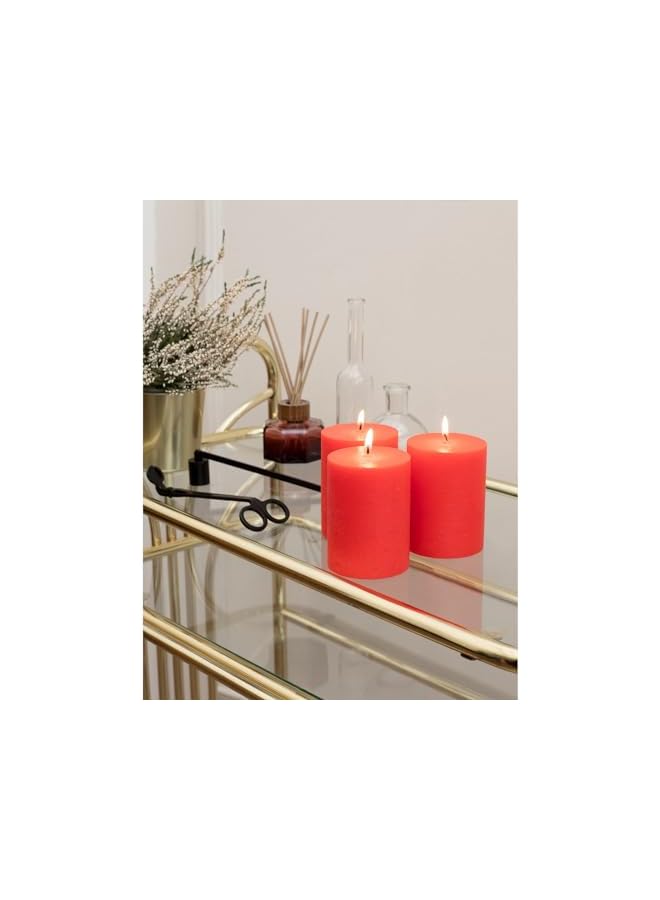 The Bros 3x4 Pillar Candles Set of 3 - Decorative Rustic Candles Unscented and Dinner Candles - Ideal as Wedding Candles or Large Candles for Home Interior - Red Candles - Image 5