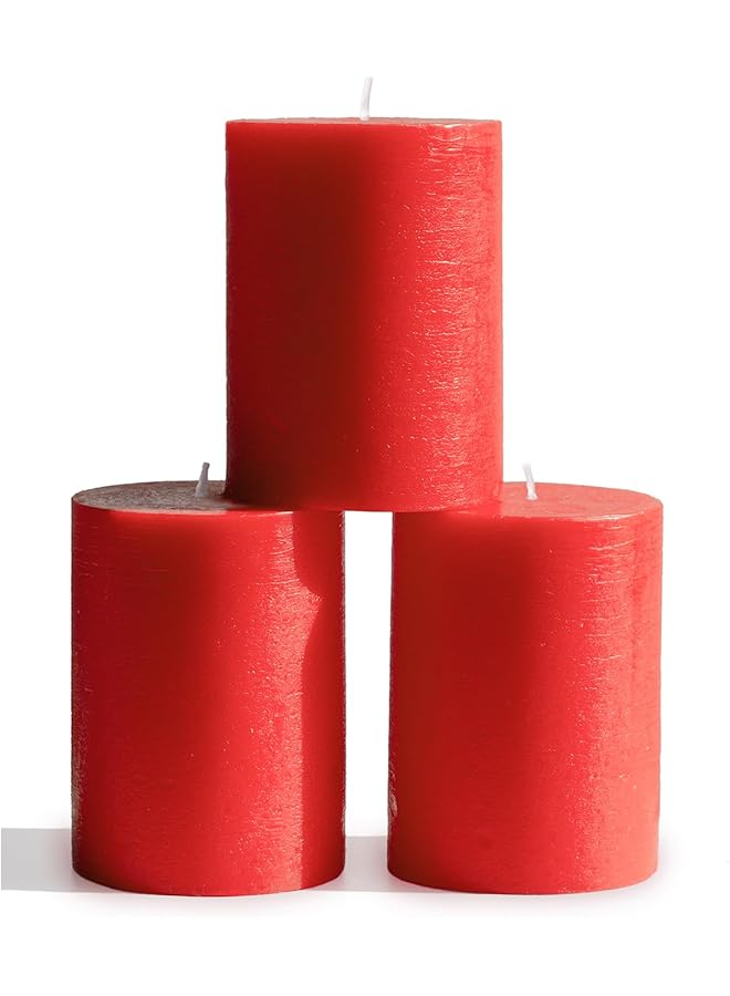 The Bros 3x4 Pillar Candles Set of 3 - Decorative Rustic Candles Unscented and Dinner Candles - Ideal as Wedding Candles or Large Candles for Home Interior - Red Candles - Image 1