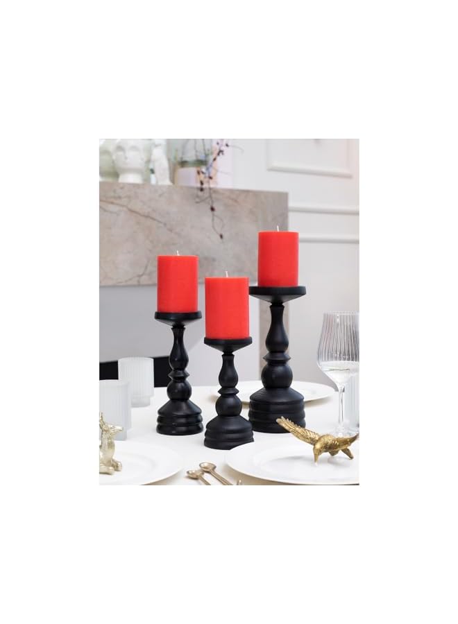 The Bros 3x4 Pillar Candles Set of 3 - Decorative Rustic Candles Unscented and Dinner Candles - Ideal as Wedding Candles or Large Candles for Home Interior - Red Candles - Image 3
