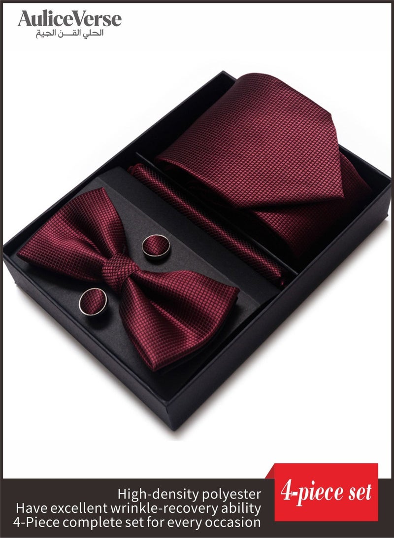 AuliceVerse Premium Gift Set for Men | High-Density Polyester Tie, Bow Tie, Pocket Square & Cufflinks – Wrinkle-Resistant & Stays Like New - Image 1