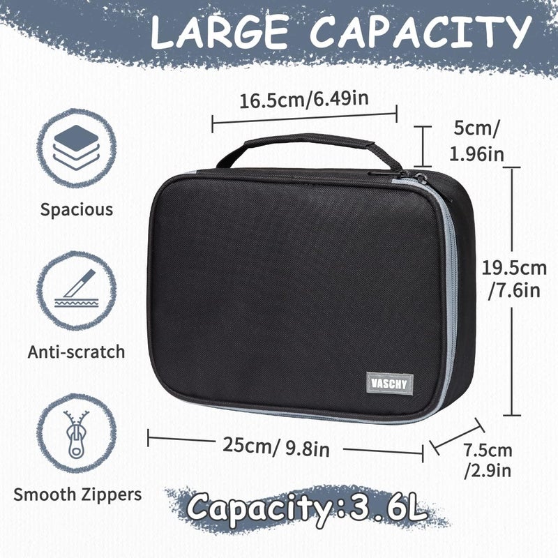 Vaschy Large Pencil Case, Art Color Pencils Pouch with Detachable Layers Multiple Zip Pockets for School Office Stationary Organization Black - Image 2