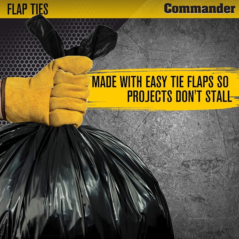Commander 55 Gallon 2 MIL (eq) Heavy Duty Contractor Bags with Flap Ties - 36" x 56" with flaps - Pack of 20 - For Contractor, Industrial, & Outdoor - Image 3