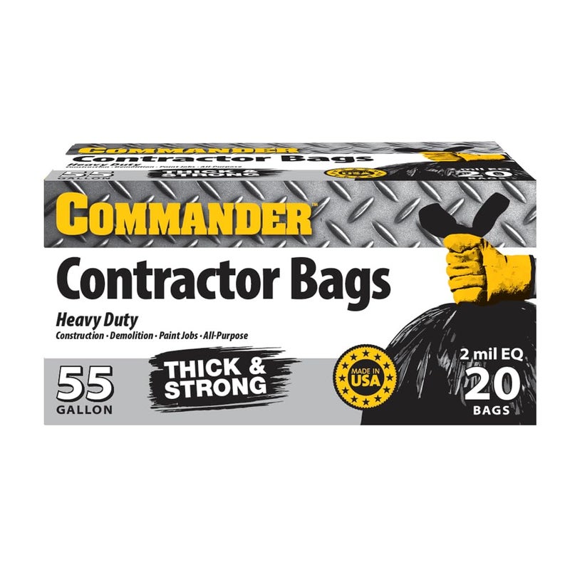 Commander 55 Gallon 2 MIL (eq) Heavy Duty Contractor Bags with Flap Ties - 36" x 56" with flaps - Pack of 20 - For Contractor, Industrial, & Outdoor - Image 1