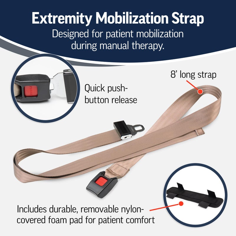 OPTP حزام تحريك الأطراف OPTP - حزام علاج يدوي قابل للتعديل بطول 8 أقدام - حزام نايلون مع وسادة وإفراج زر دفع للتثبيت والاستقرار - Image 3