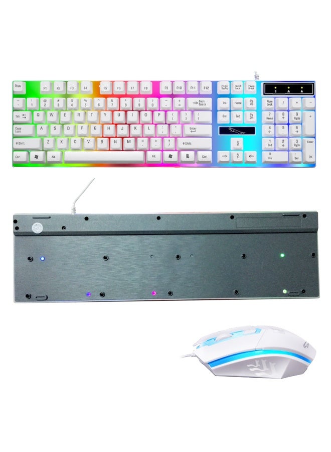 KUYING Wired usb illuminated gaming keyboard and mouse, computer mechanical feel backlit keyboard and mouse set, white - Image 1