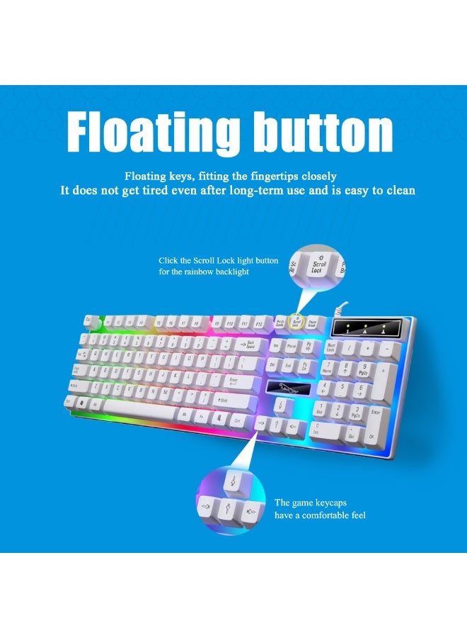 KUYING Wired usb illuminated gaming keyboard and mouse, computer mechanical feel backlit keyboard and mouse set, white - Image 4