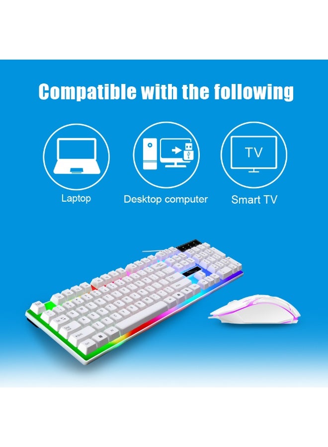 KUYING Wired usb illuminated gaming keyboard and mouse, computer mechanical feel backlit keyboard and mouse set, white - Image 5