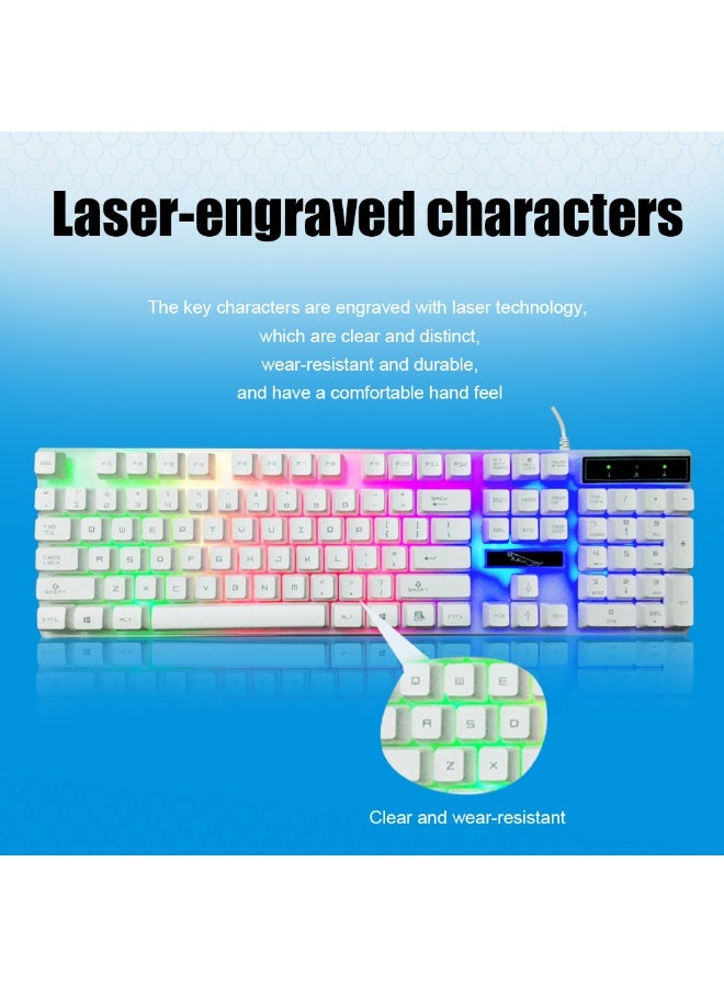 KUYING Wired usb illuminated gaming keyboard and mouse, computer mechanical feel backlit keyboard and mouse set, white - Image 3