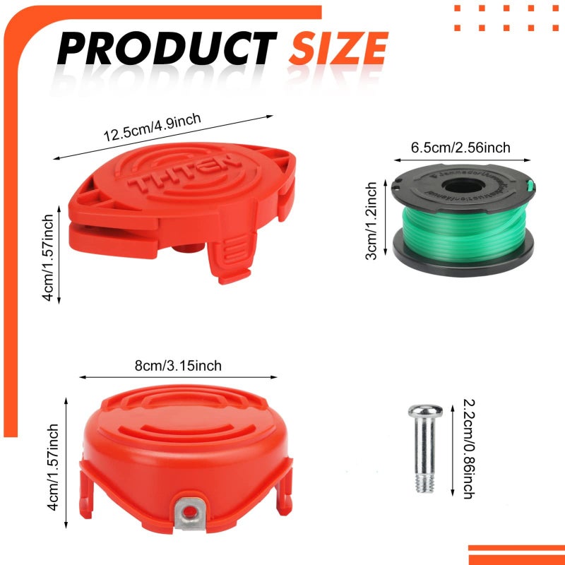 THTEN SF-080 String Trimmer Spool Line Compatible with Black and Decker SF-080-BKP 20ft 0.080" GH3000 LST540 GH3000R LST540B Weed Eater Auto Feed Single Line with 90583594 Cap Covers Parts - Image 2