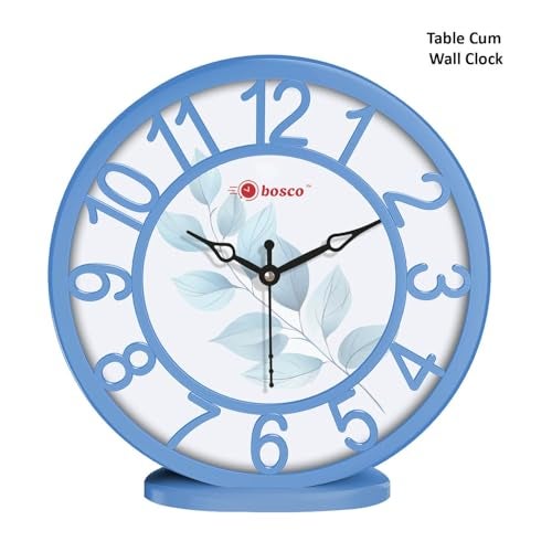 Bosco Analog Non Ticking Silent, Soft Blue Border with Leaf Print, 20 CM Table Cum Round Wall Clock, for Home, Living Room, Bed Room, Office and Kitchen | BWC-1209 - Image 3
