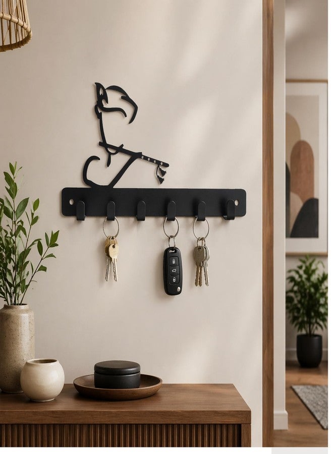 SHUCHI ESSENTIALS Key Holder for Home Decor Stylish | Krishna Flute Wall Mounted Metal Key Holder with 6 Hooks, Matte Black | Decorative Key Hanger for Wall, Entryway, Car Keys & Home Organization - Image 1