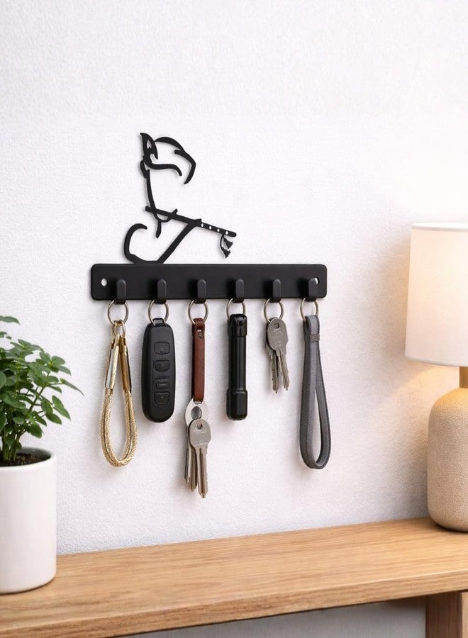 SHUCHI ESSENTIALS Key Holder for Home Decor Stylish | Krishna Flute Wall Mounted Metal Key Holder with 6 Hooks, Matte Black | Decorative Key Hanger for Wall, Entryway, Car Keys & Home Organization - Image 3