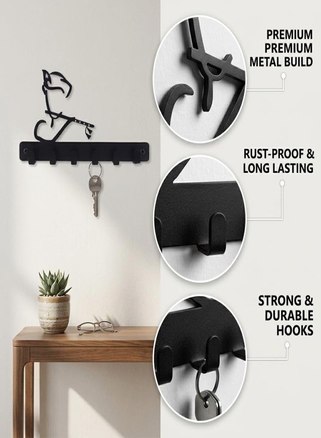 SHUCHI ESSENTIALS Key Holder for Home Decor Stylish | Krishna Flute Wall Mounted Metal Key Holder with 6 Hooks, Matte Black | Decorative Key Hanger for Wall, Entryway, Car Keys & Home Organization - Image 5