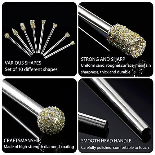 FOTYBEI Diamond Grinding Burr Drill Bit Set for Dremel Rotary Tool 20Pcs Diamond Burr Bits with 1/8 Inch Shank Rotary Tool Accessories for Stone Glass Ceramics Carving, Grinding, Polishing, Engraving - Image 3