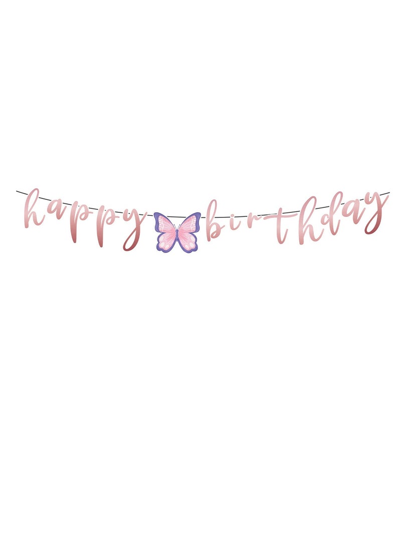 Party - 45pcs Pink flowers, butterflies, girls, children's themed party supplies sets, tablecloths, balloons, cardboard, pull flags and other decorations - Image 1