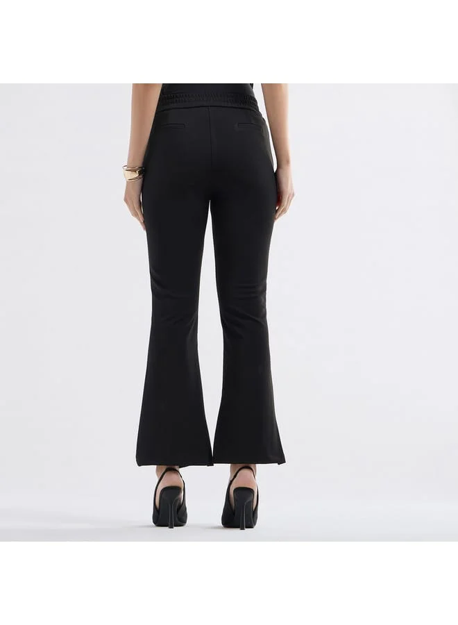 Splash FAV Solid Flared Pants with Flexi Waist and Slit Detail