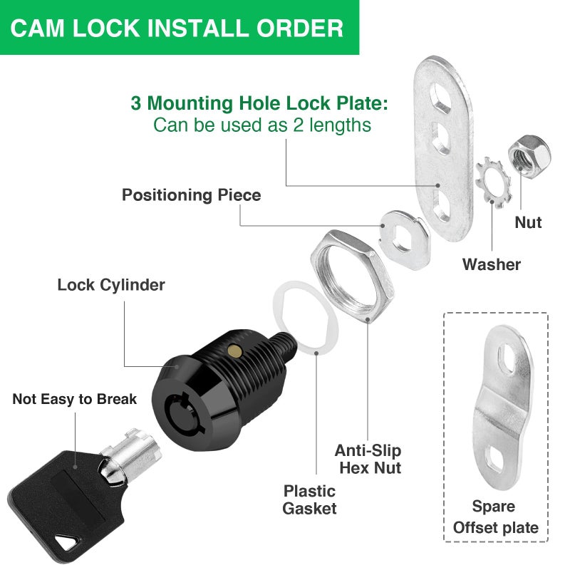 Cylinnda 2 Pack Tool Box Lock with Keys, 5/8" RV Storage Lock Keyed Alike, Cabinet Lock Cam Locks for Toolbox Lock Replacement Mailbox RV Compartment Locks with Manual (Black -2 Pack, 5/8 Inch)â€¦ - Image 3