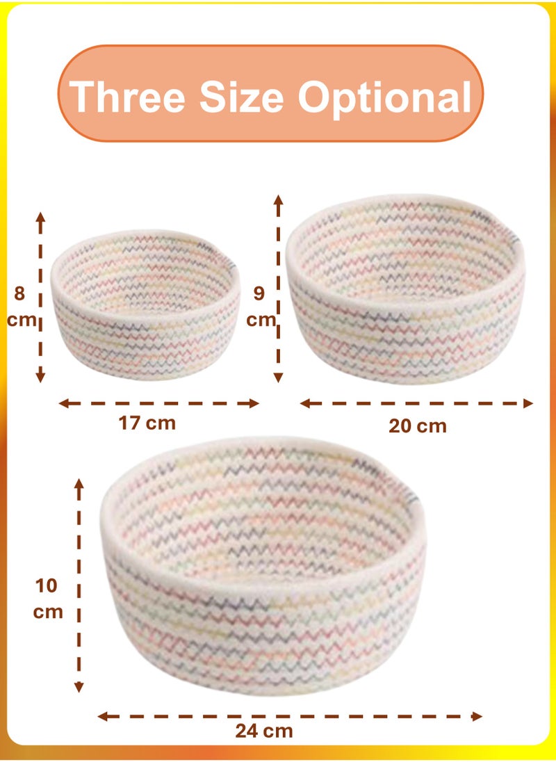 YooA 3-Piece Rope Woven Storage Baskets Set | Colorful Woven Storage Baskets Set of 3, Versatile Decorative Baskets for Home Organization ,  Ideal for Shelving, Closet, Blanket & Towel Storage,  Multicolor Color Design,  Complementing Home Décor, for Home, Bathroom, Nursery, and More  - Image 2