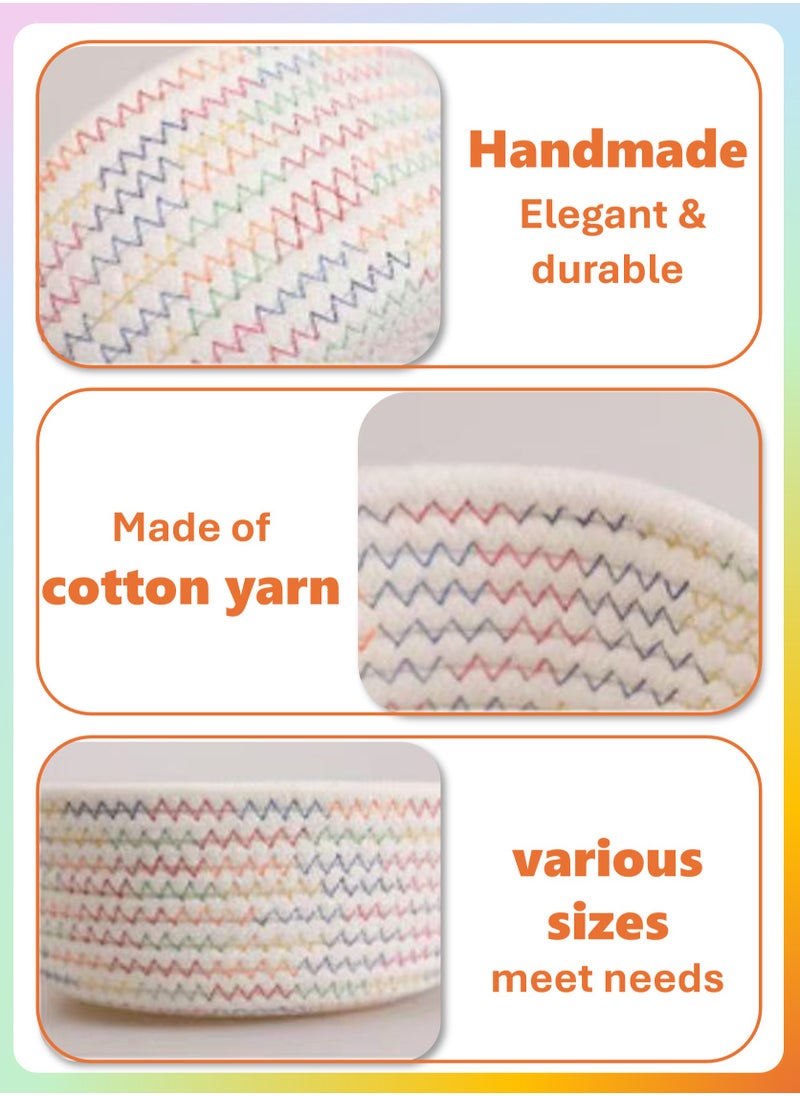 YooA 3-Piece Rope Woven Storage Baskets Set | Colorful Woven Storage Baskets Set of 3, Versatile Decorative Baskets for Home Organization ,  Ideal for Shelving, Closet, Blanket & Towel Storage,  Multicolor Color Design,  Complementing Home Décor, for Home, Bathroom, Nursery, and More  - Image 3