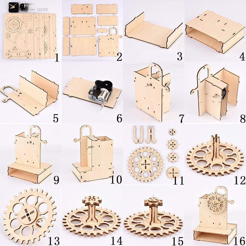 Wooden Clock with Music Box and Pen Holder, No Tick Sound, Mechanical Wood Clock Model Kits to Build, DIY Assembly Toy, Woodcraft Kit - Image 4