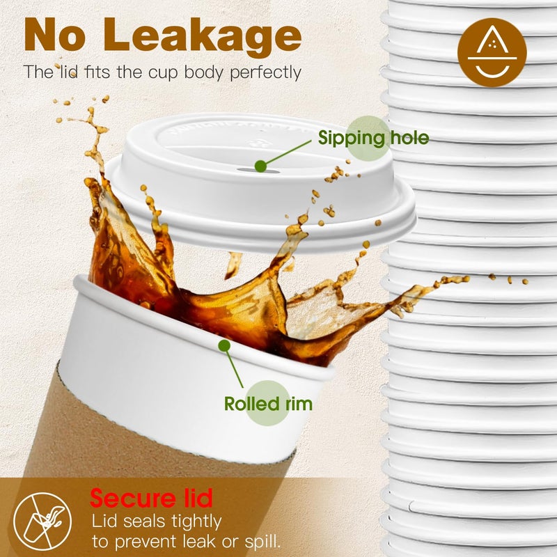 Ginkgo 100 Pack 16 oz Disposable Coffee Cups with Lids and Sleeves Leak-Proof White Paper Cups  Insulated To Go Hot Beverage Cups - Image 3