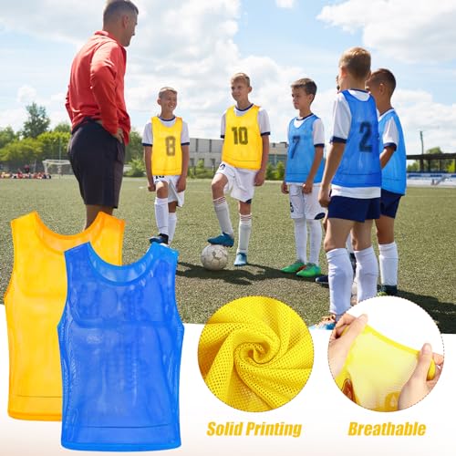 Vabean 24 Pack Nylon Mesh Scrimmage Team Practice Vests Pinnies Jerseys Train Vest for Adult Sport Basketball Soccer Football (Yellow, Light Blue) - Image 4