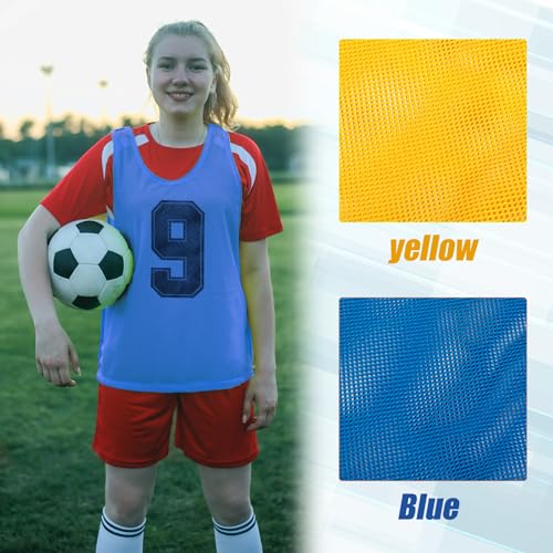 Vabean 24 Pack Nylon Mesh Scrimmage Team Practice Vests Pinnies Jerseys Train Vest for Adult Sport Basketball Soccer Football (Yellow, Light Blue) - Image 3