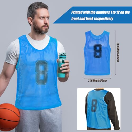 Vabean 24 Pack Nylon Mesh Scrimmage Team Practice Vests Pinnies Jerseys Train Vest for Adult Sport Basketball Soccer Football (Yellow, Light Blue) - Image 2