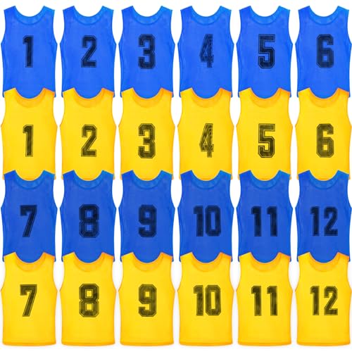 Vabean 24 Pack Nylon Mesh Scrimmage Team Practice Vests Pinnies Jerseys Train Vest for Adult Sport Basketball Soccer Football (Yellow, Light Blue) - Image 1
