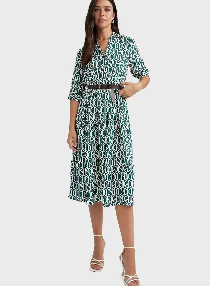 DeFacto Printed Long Sleeve Shirt Dress