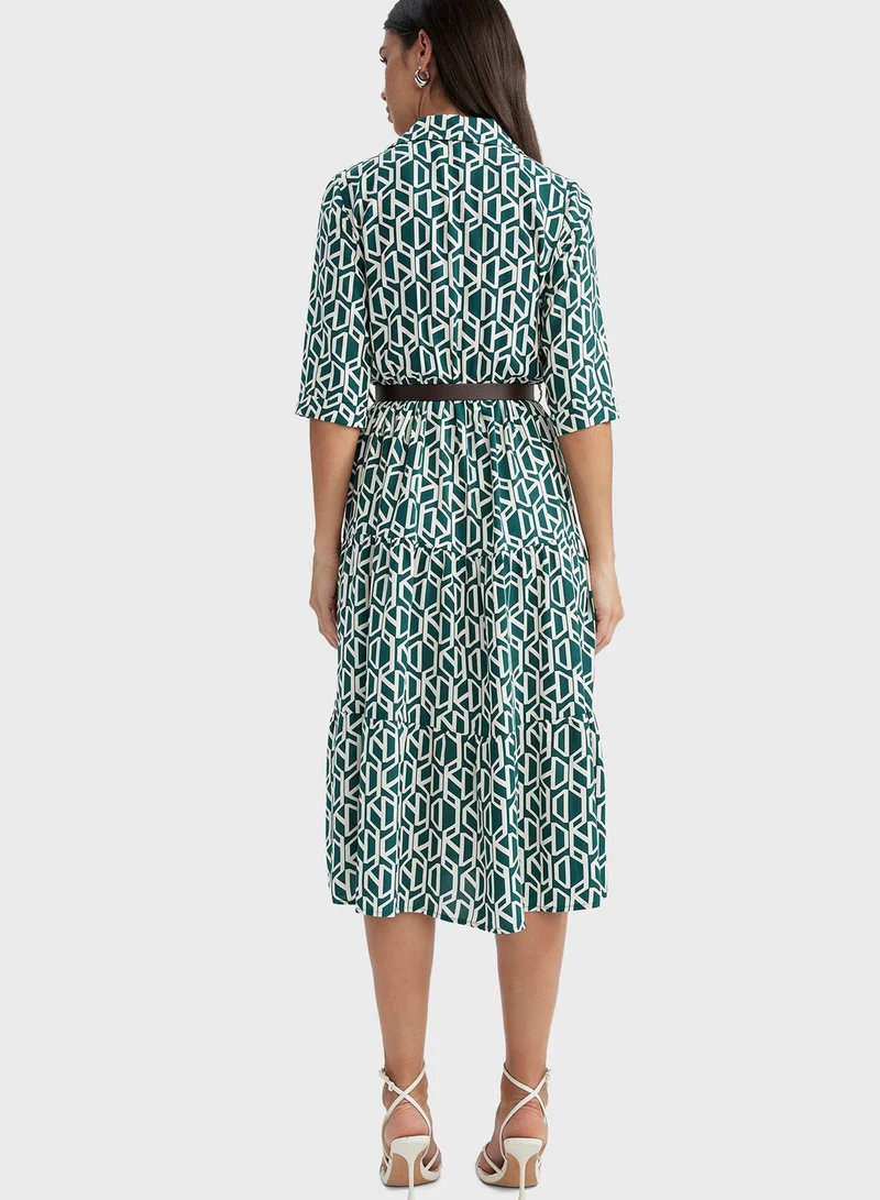 DeFacto Printed Long Sleeve Shirt Dress