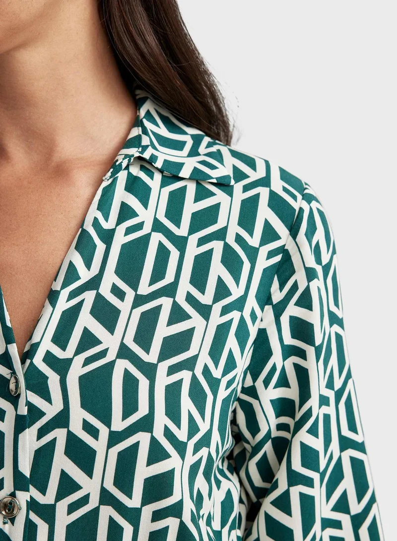 DeFacto Printed Long Sleeve Shirt Dress