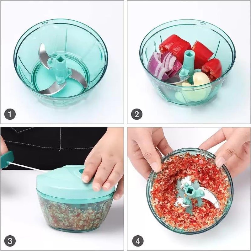 LORENA Manual Vegetable Chopper, Dry Fruit and Onion Hand Chopper Quick Cutter Machine use for Kitchen with 4 Stainless Steel Blade for Home (650ML, Multicolour) - Image 3