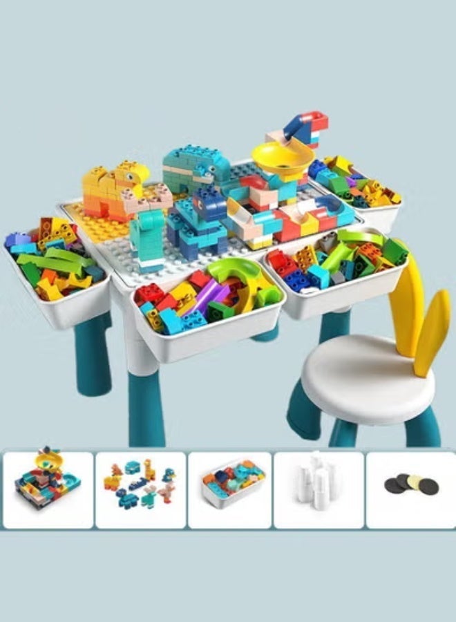 Wish Building Blocks Set for Kids 3+ Years,189 Pieces Big Stacking Blocks with Slideway,Educational Toys for Boys and Girls,Height Adjustable Block Table with Stool and Storage Box,Multi-functional Kids - Image 2