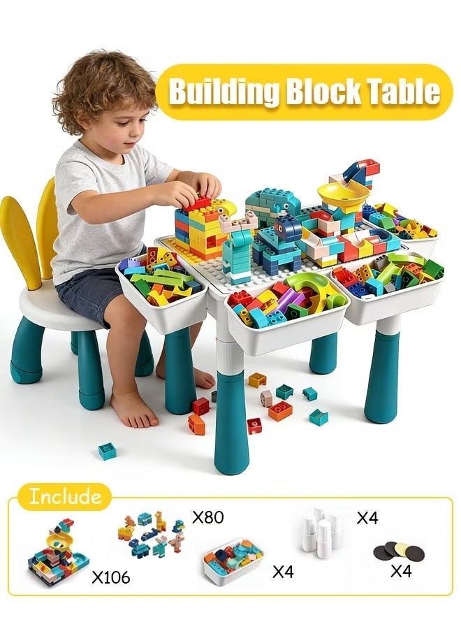 Wish Building Blocks Set for Kids 3+ Years,189 Pieces Big Stacking Blocks with Slideway,Educational Toys for Boys and Girls,Height Adjustable Block Table with Stool and Storage Box,Multi-functional Kids - Image 1